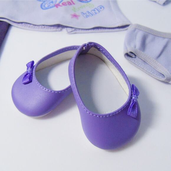American Girl Doll Clothes REAL ME MEET OUTFIT Purple Pants Tunic Shoes Panties - Picture 2 of 7